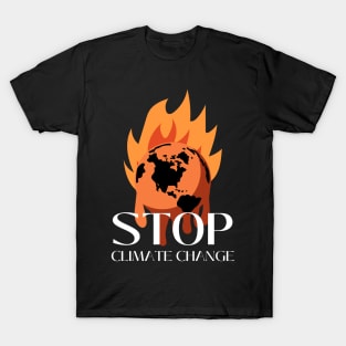 Black and Orange MInimalist Stop Climate Change T-Shirt